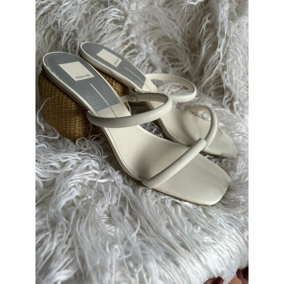 size 10 DOLCE VITA square open toe wooden block heel woven white slip on sandals - Picture 2 of 7